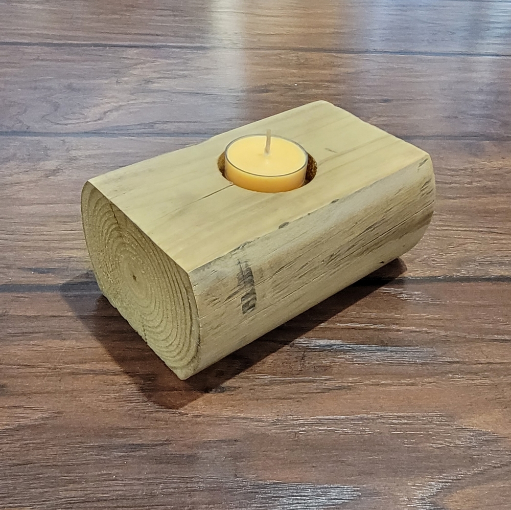 Wooden block candle holder